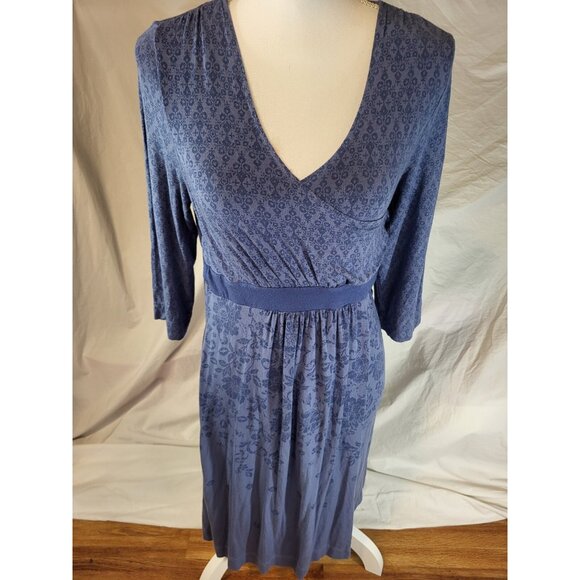 Athleta Womens Dress Faux Wrap Stretch Blue Floral 3/4 Sleeve Size S Small - Picture 1 of 6